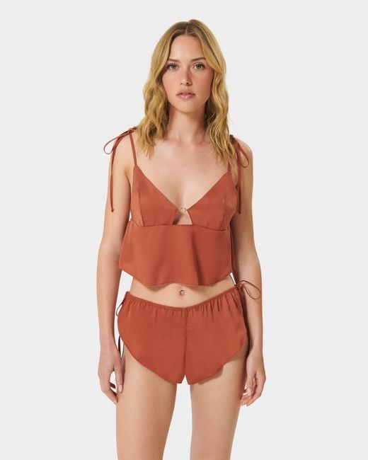 Bluebella Brown Nicole Luxury Satin Crop Cami And Short Set Baked Clay