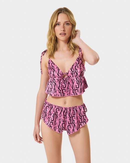 Bluebella Pink Bb X Ashley Williams Tattoo Print Luxury Satin Crop Cami And Short Set