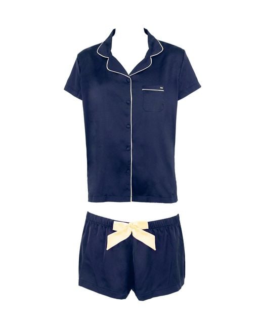 Bluebella Abigail Luxury Satin Short Set Navy Blue/cream