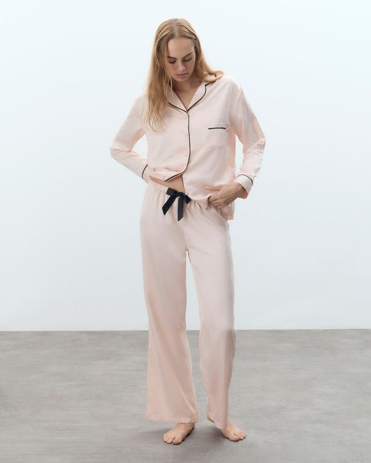 Bluebella Claudia Shirt And Trouser Set Pale Pink/black