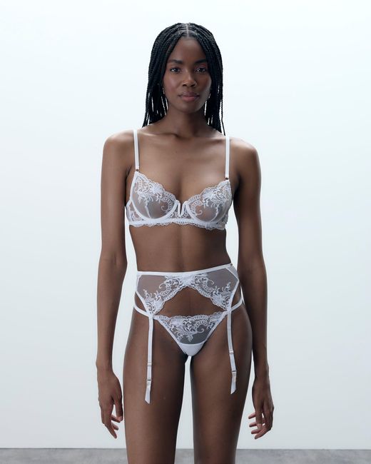 Bluebella White Marseille Embroidered Sheer Thong