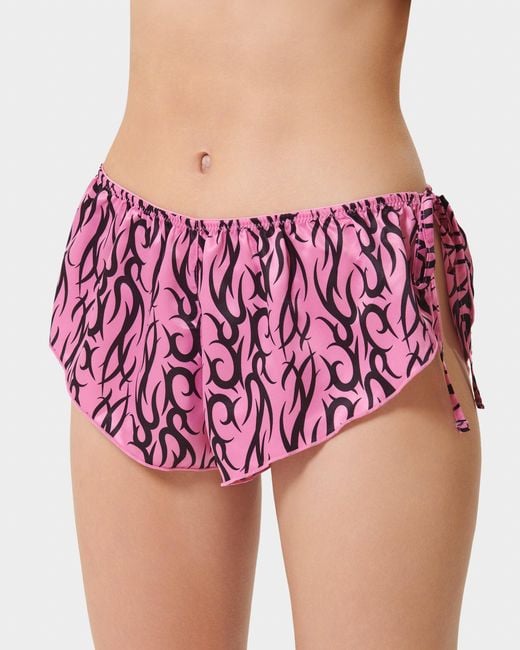 Bluebella Pink Bb X Ashley Williams Tattoo Print Luxury Satin Crop Cami And Short Set
