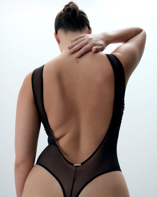 Bluebella Black Etienne Embroidered Sheer Bodysuit