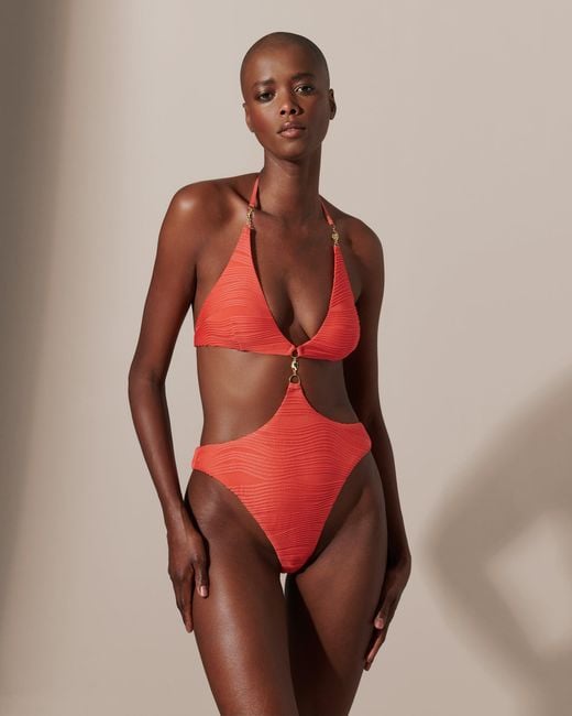 Bluebella Red Orta Plunge Cut-Out Swimsuit Hot Coral