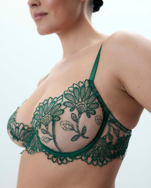 Bluebella Green Amaris Sheer Floral Bra