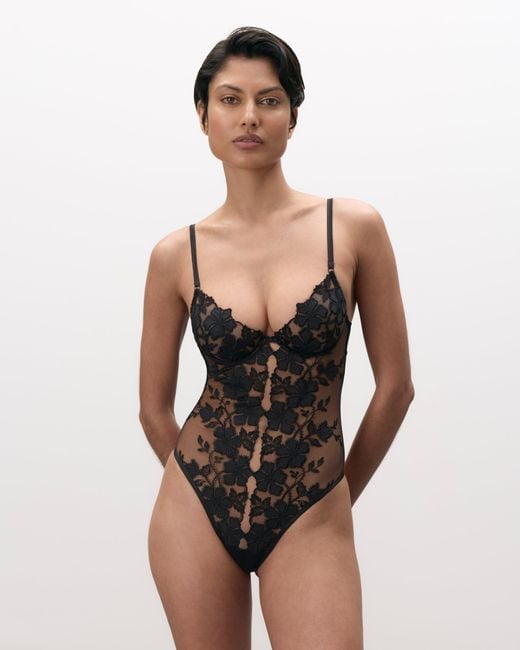 Bluebella Black Alara Floral Sheer Bodysuit