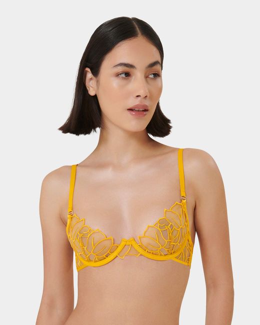 Bluebella Metallic Laurel Leaf Embroidered Bra Gold