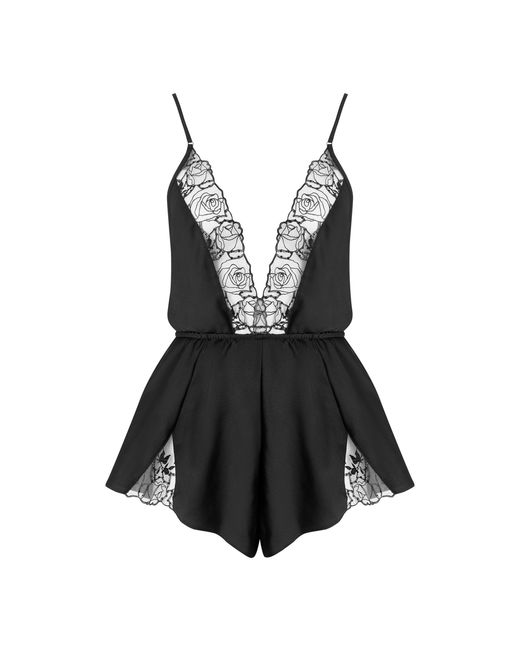 Bluebella Black Rosalie Luxury Satin Teddy/Sheer