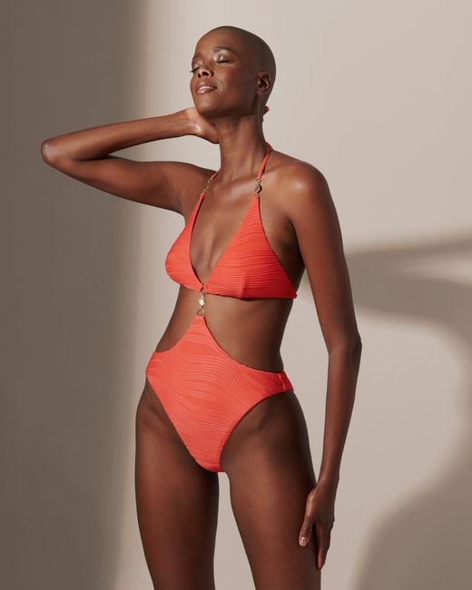 Bluebella Red Orta Plunge Cut-Out Swimsuit Hot Coral