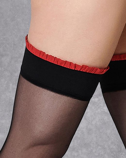 Bluebella White Ruffle Top/plain Leg Hold Ups Black/red