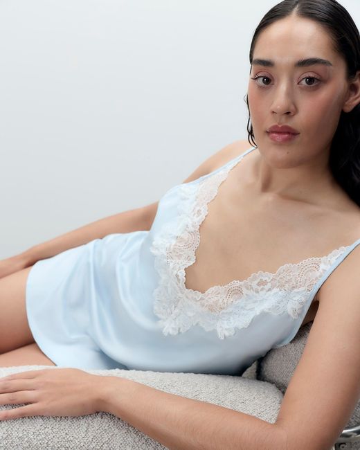 Bluebella Isabella Luxury Satin Short Chemise Ice Water Blue/white