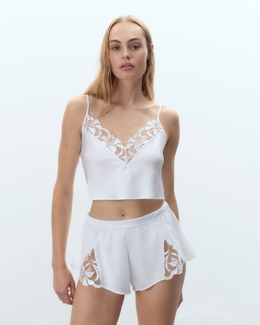 Bluebella Leonora Luxury Satin Cami And Short Set White/sheer
