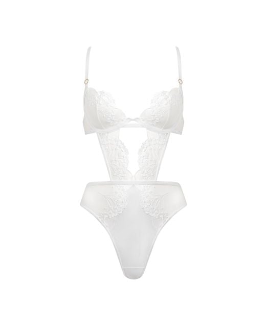 Bluebella White Marisa Embroidered Sheer Bodysuit