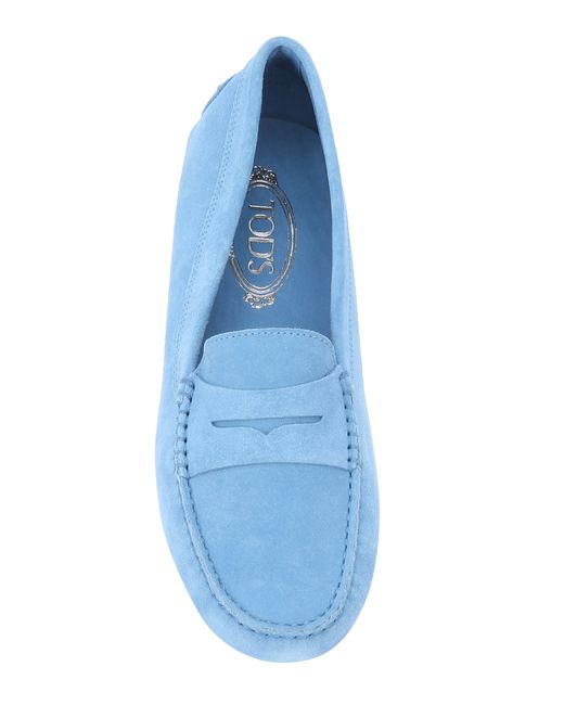 Tod&#39;s Light Blue Suede Penny Driving Loafers in Blue - Save 52% | Lyst