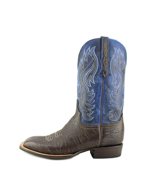 e pay boots slip Boot Leather Blue in 2e Lucchese Western Square Toe Miller