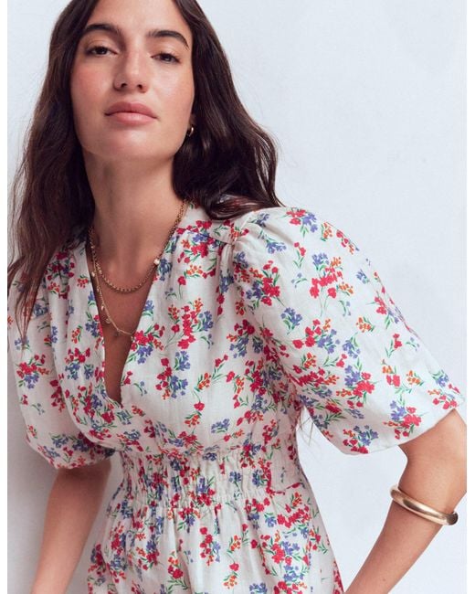 Boden White Irene Linen Midi Dress
