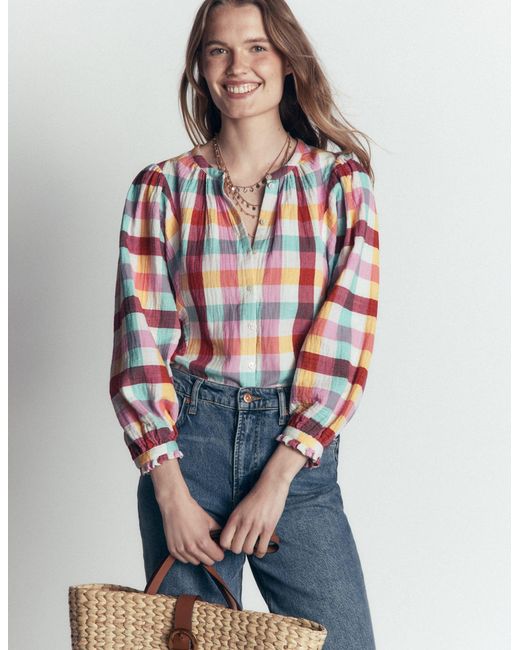 Boden Red Camille Double Cloth Top