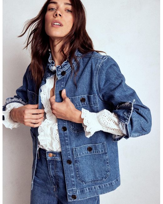 Boden Blue Denim Frill Collar Jacket