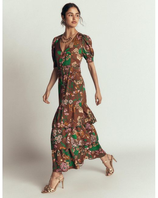 Boden Brown V Neck Layered Dress