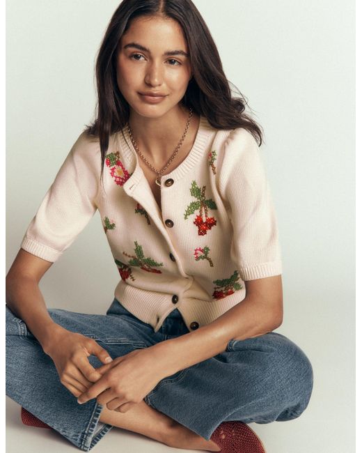 Boden White Puff Sleeve Cotton Cardigan