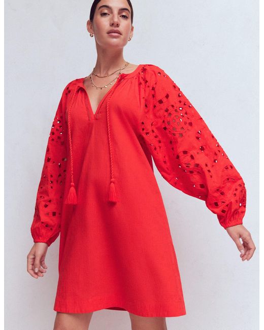 Boden Green Embroidered Sleeve Kaftan Dress