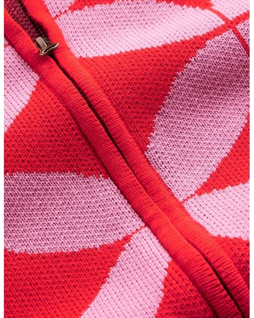 Boden Red Jacquard Zip Up Cardigan
