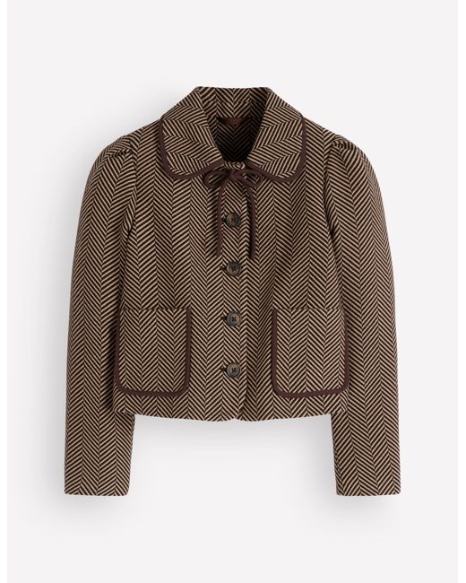 Boden Brown Branscombe Wool Bow Jacket