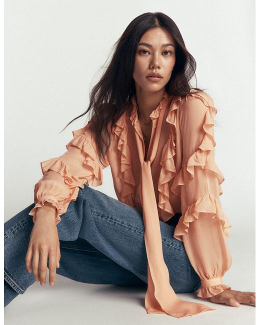 Boden Green Ruffled Georgette Top