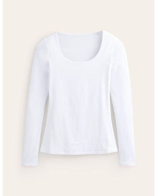 Boden White Double Layer Scoop Neck Top