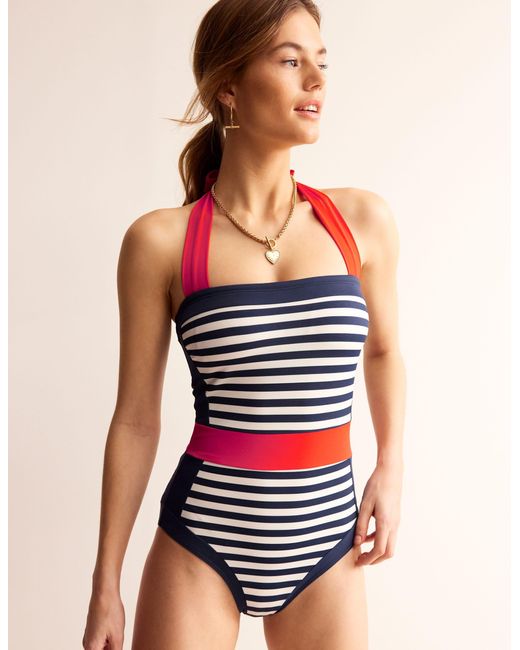 Boden Blue Santorini Halterneck Swimsuit, Stripe