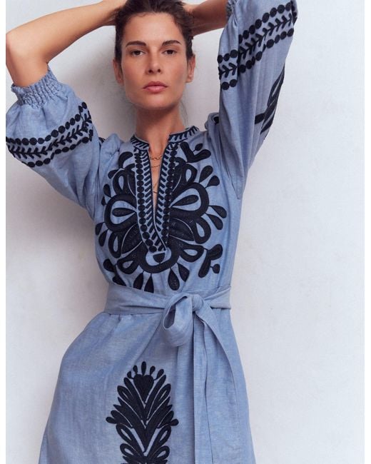 Boden Blue Octavia Linen Blend Dress