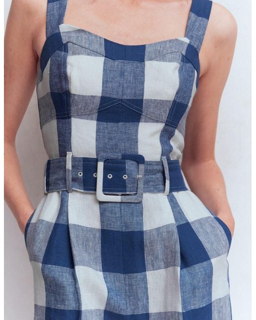Boden Blue Panelled Bodice Linen Jumpsuit