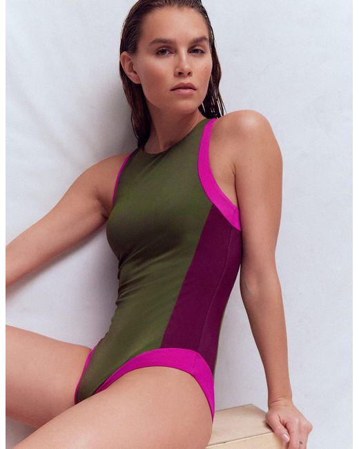 Boden Pink Sporty High Neck Swimsuit