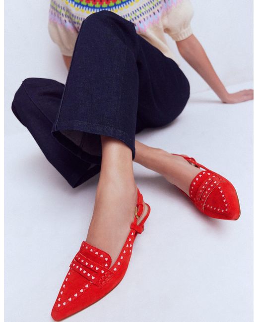 Boden Red Brogue Slingback Kitten Heel