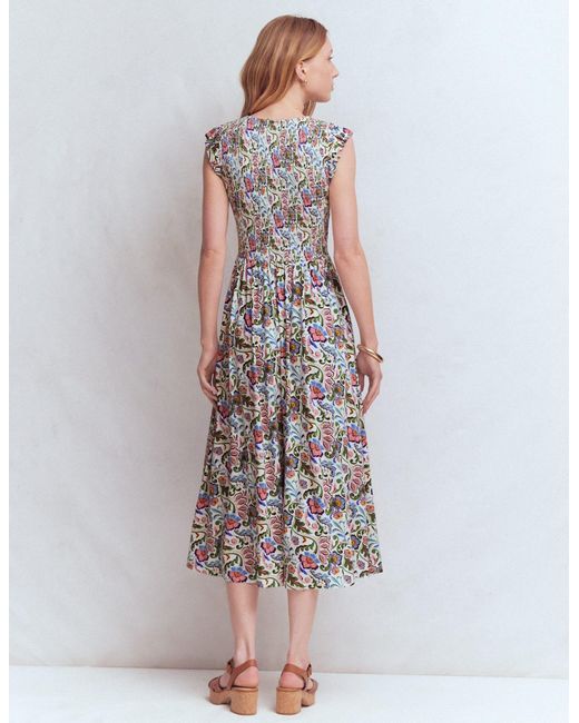 Boden Gray Smocked Jersey Midi Dress