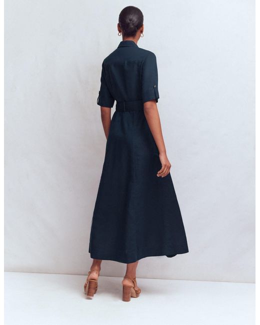 Boden Blue Ora Linen Blend Shirt Dress