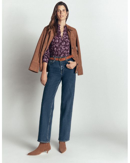 Boden Green Isla Funnel Neck Button Blouse