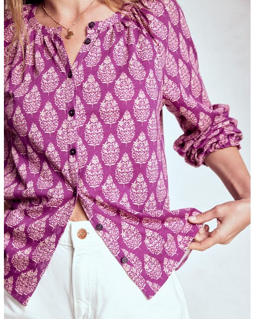 Boden Purple Isla Langärmliges Jerseyhemd-Lila, Wildblumenstrauß