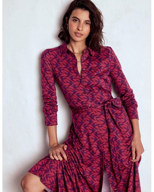 Boden Red Marcia Jersey Shirt Dress