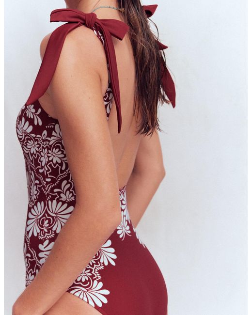 Boden Red Bow Tie Shoulder Swimsuit