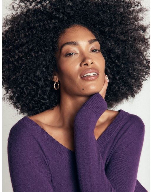 Boden Purple Elsie Cashmere V Neck Jumper