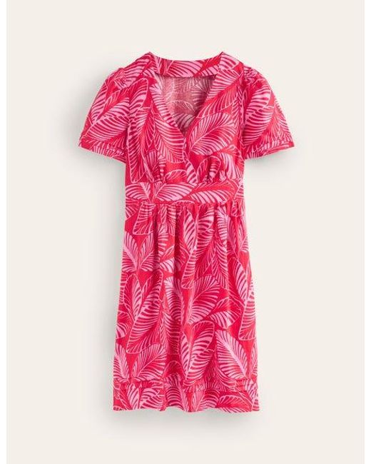 Boden Pink Eve Linen Short Dress Rubicondo, Calathea Leaf