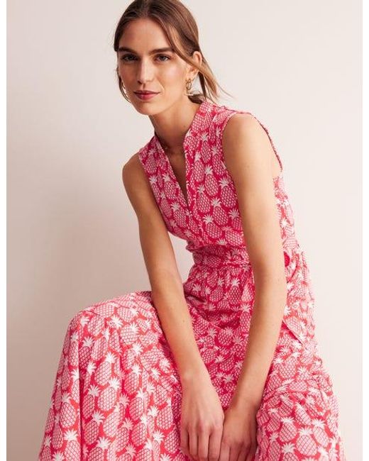 Boden Pink Naomi Notch Jersey Maxi Dress Hibiscus, Pineapple Geo