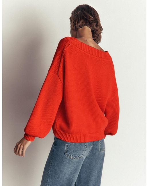 Boden Orange Lucy Cotton V-Neck Jumper