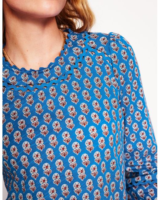 Boden Blue Daisy Long Sleeve Topmilkshake, Camellia Stamp