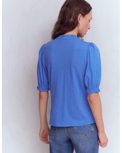 Boden Blue Eda Ruffle Front Shirt