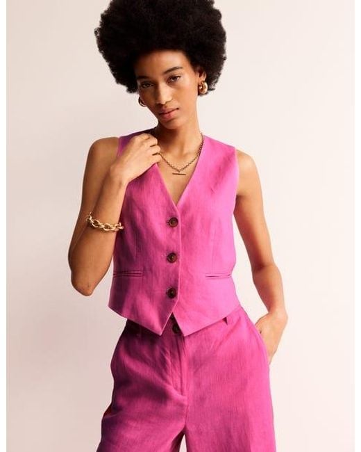 Boden Pink Tailored Linen Waistcoat
