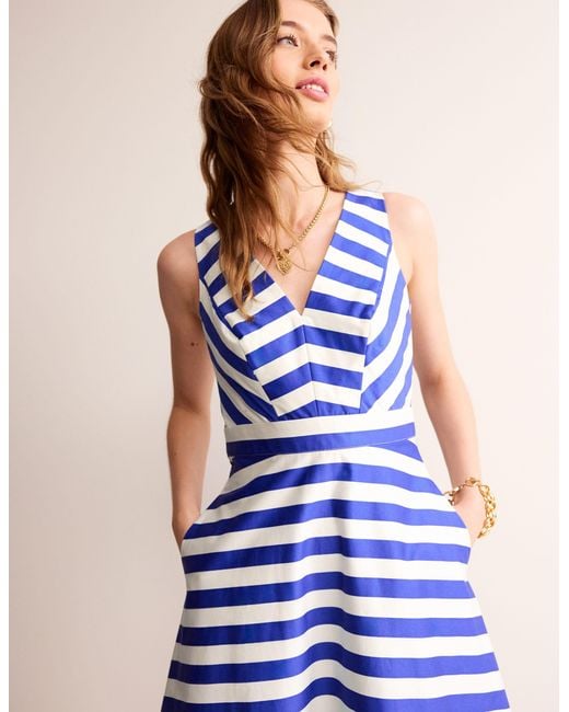 boden blue and white striped dress blue stripe dress Boden Women's Irene Linen Midi Dress in Blue