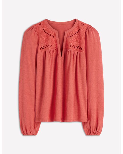 Boden Red Boho Yoke Top