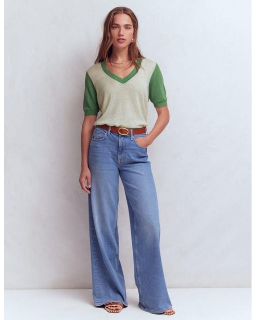 Boden Green Agnes Linen V Neck T-Shirt